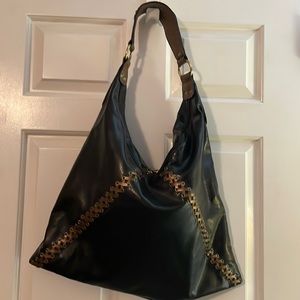 Black shoulder bag with beaded strap